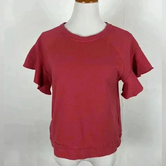 Anthropologie Saturday Sunday Ellie Sweatshirt Ruffle Sleeve Size medium - Picture 2 of 5